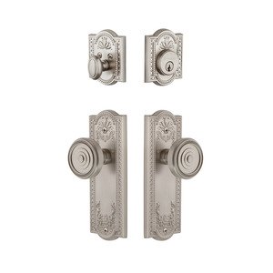 Grandeur Door Hardware - Handleset - Parthenon Plate With Soleil Knob & Matching Deadbolt