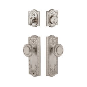 Grandeur Door Hardware - Handleset - Parthenon Plate With Circulaire Knob & Matching Deadbolt