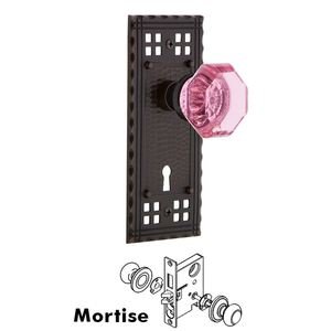 Nostalgic Warehouse - Complete Mortise Lockset with Keyhole - Craftsman Plate Waldorf Pink Door Knob