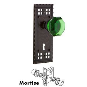 Nostalgic Warehouse - Complete Mortise Lockset with Keyhole - Craftsman Plate Waldorf Emerald Door Knob