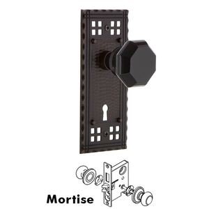Nostalgic Warehouse - Complete Mortise Lockset with Keyhole - Craftsman Plate Waldorf Black Door Knob