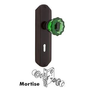 Nostalgic Warehouse - Complete Mortise Lockset with Keyhole - Deco Plate with Crystal Emerald Glass Door Knob