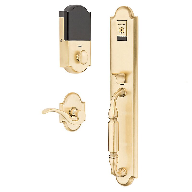 Evolved Single Cylinder Bluetooth Handleset With Right Handed Interior Lever in PVD Lifetime Satin Brass