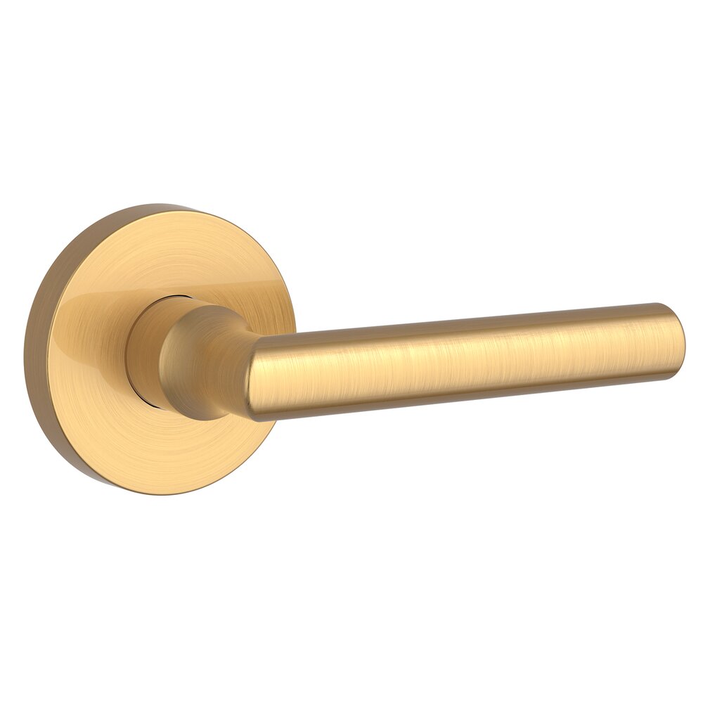Full Dummy Door Lever with Contemporary Round Rose in PVD Lifetime Satin Brass