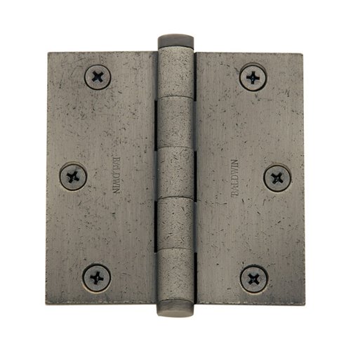 3 1/2" x 3 1/2" Square Corner Door Hinge with Non Removable Pin in Distressed Antique Nickel
