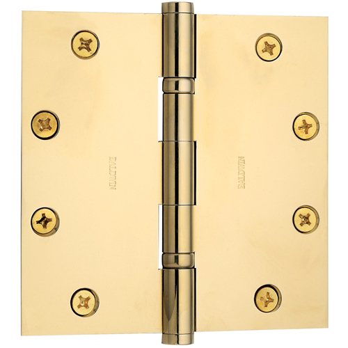5" x 5" Ball Bearing Square Corner Door Hinge with Non Removable Pin in Polished Brass