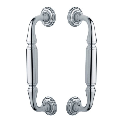 8" Centers Back to Back Door Pull with Rosettes in Polished Chrome