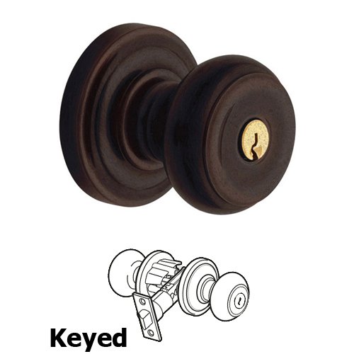 Keyed Entry Door Knob with Classic Rose in Distressed Venetian Bronze