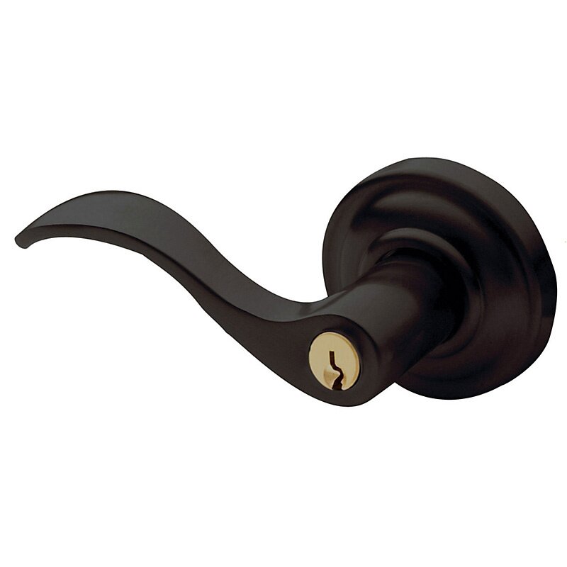Left Handed Keyed Entry Door Lever with Classic Rose in Oil Rubbed Bronze