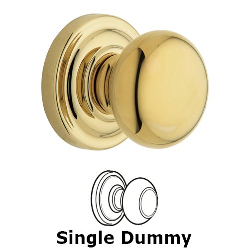 Single Dummy Door Knob with Rose in Polished Brass