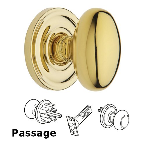 Passage Door Knob with Classic Rose in Polished Brass