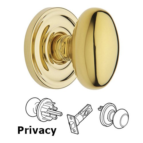 Privacy Door Knob with Classic Rose in Polished Brass