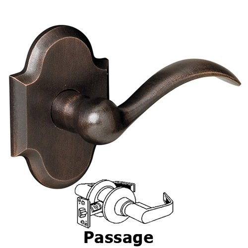 Passage Door Lever with Arched Rose in Distressed Oil Rubbed Bronze