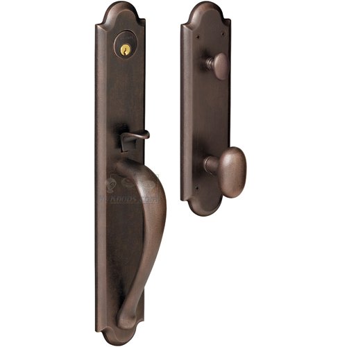 Full Escutcheon Single Cylinder Handleset with Oval Knob in Distressed Venetian Bronze