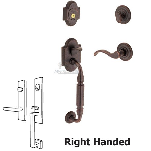Sectional Right Handed Single Cylinder Handleset with Wave Lever in Distressed Venetian Bronze
