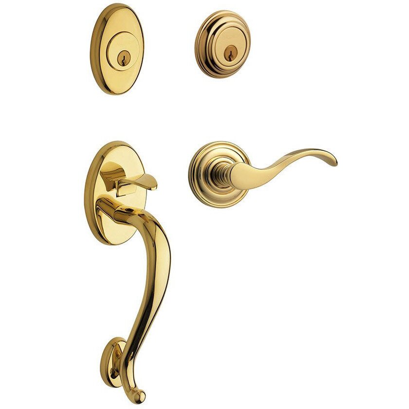 Sectional Left Handed Double Cylinder Handleset with Wave Lever in Lifetime PVD Polished Brass