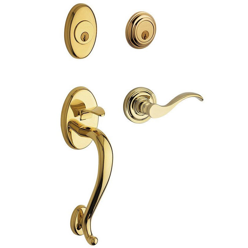 Sectional Left Handed Double Cylinder Handleset with Wave Lever in Unlacquered Brass