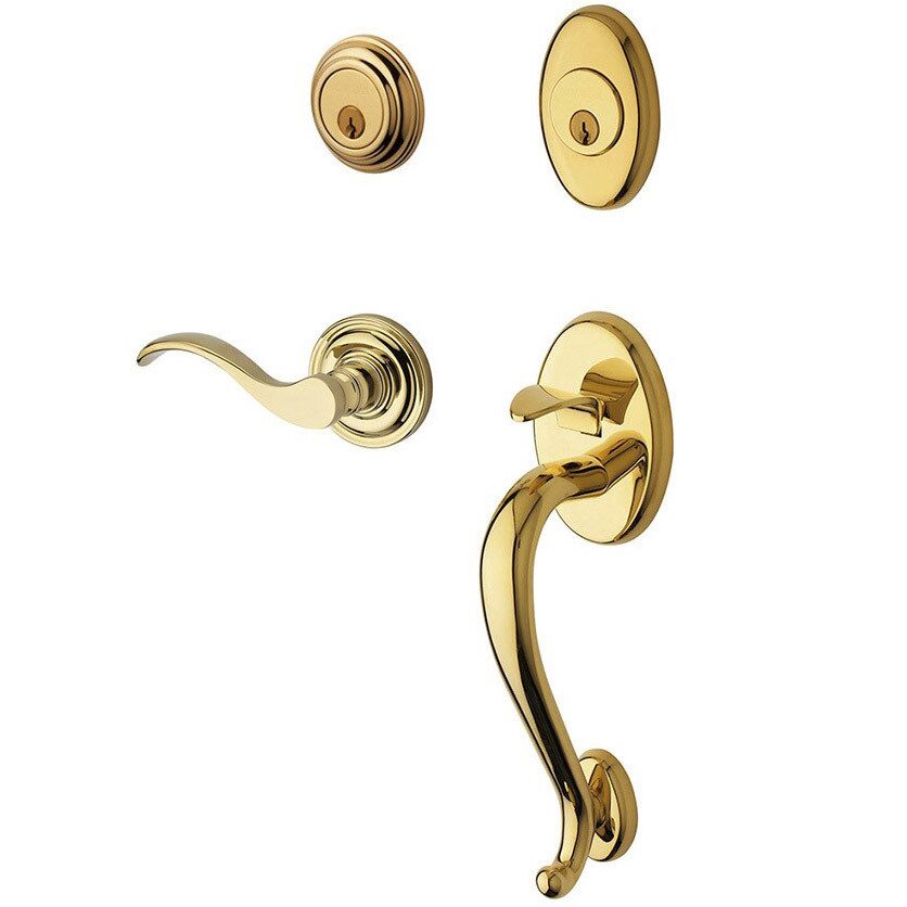 Sectional Right Handed Double Cylinder Handleset with Wave Lever in Unlacquered Brass