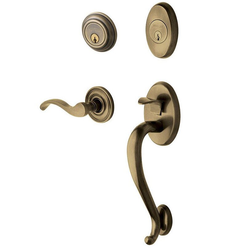 Sectional Right Handed Double Cylinder Handleset with Wave Lever in Satin Brass & Black