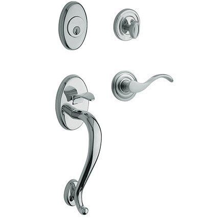 Sectional Left Handed Single Cylinder Handleset with Wave Lever in Polished Chrome