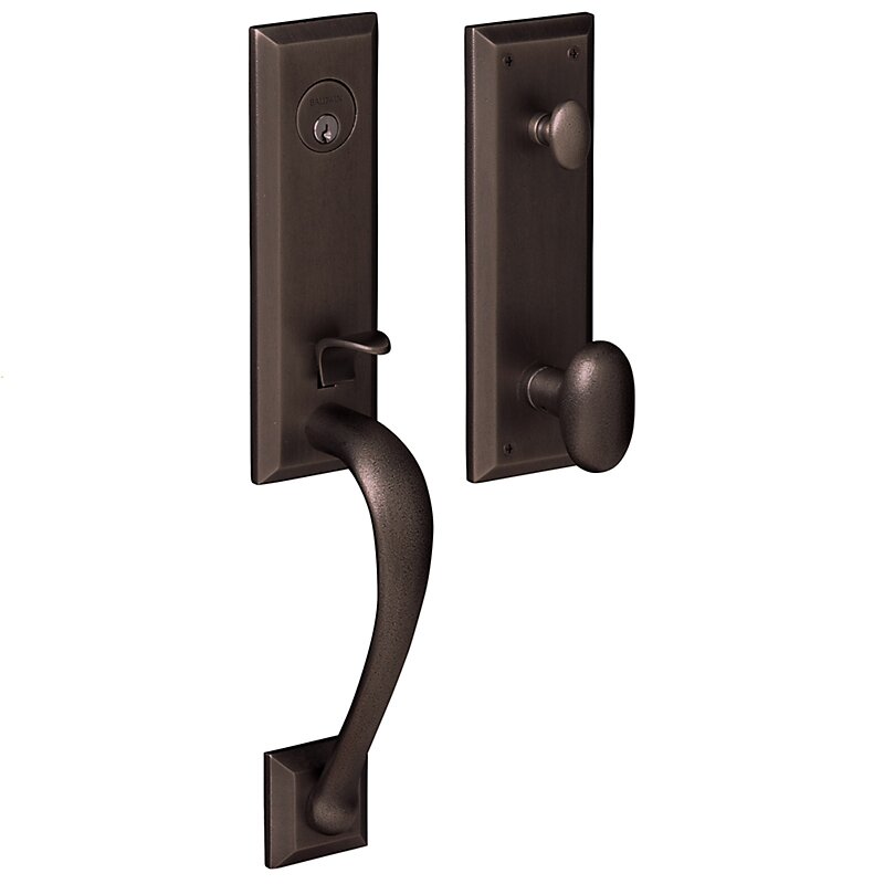3/4 Escutcheon Single Cylinder Handleset with Oval Knob in Distressed Oil Rubbed Bronze