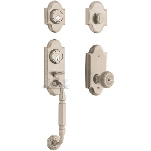 Two Point Single Cylinder Handleset with Colonial Knob in Satin Nickel