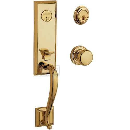 Escutcheon Double Cylinder Handleset with Classic Knob in Lifetime PVD Polished Brass