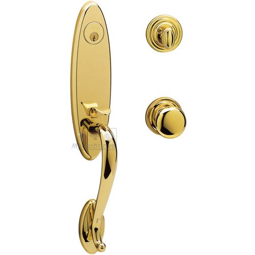 Escutcheon Single Cylinder Handleset with Classic Knob in Unlacquered Brass