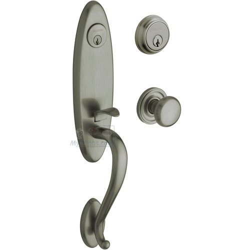 Escutcheon Double Cylinder Handleset with Classic Knob in Antique Nickel