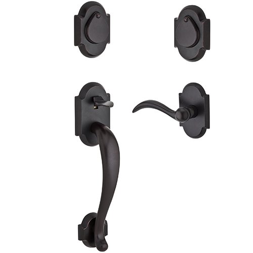 Right Handed Double Cylinder Handleset with Arch Lever in Dark Bronze