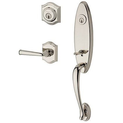 Right Handed Double Cylinder Chesapeake Handleset with Federal Door Lever with Traditional Arch Rose in Polished Nickel