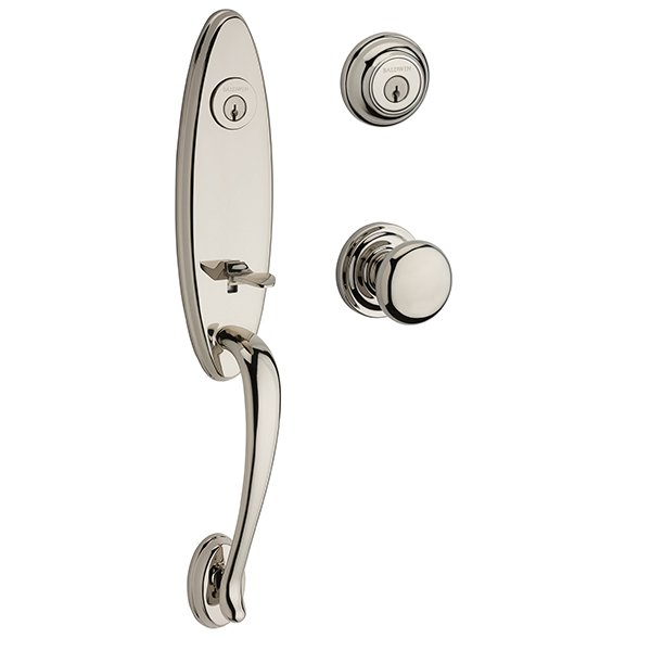 Double Cylinder Chesapeake Handleset with Round Door Knob with Traditional Round Rose in Polished Nickel