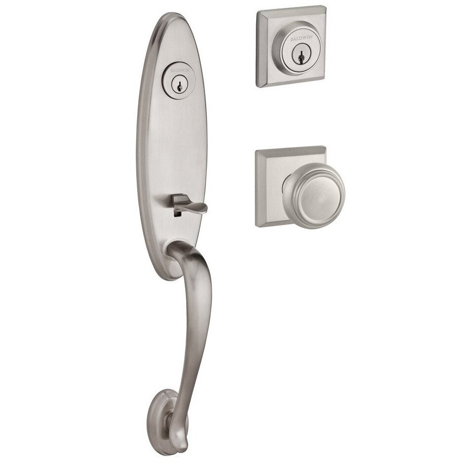 Handleset with Traditional Knob and Traditional Square Rose in Satin Nickel