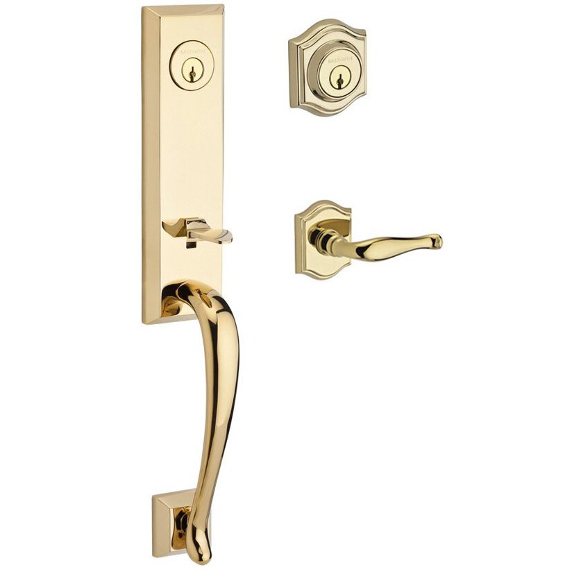 Handleset with Left Handed Decorative Lever and Traditional Arch Rose in Polished Brass