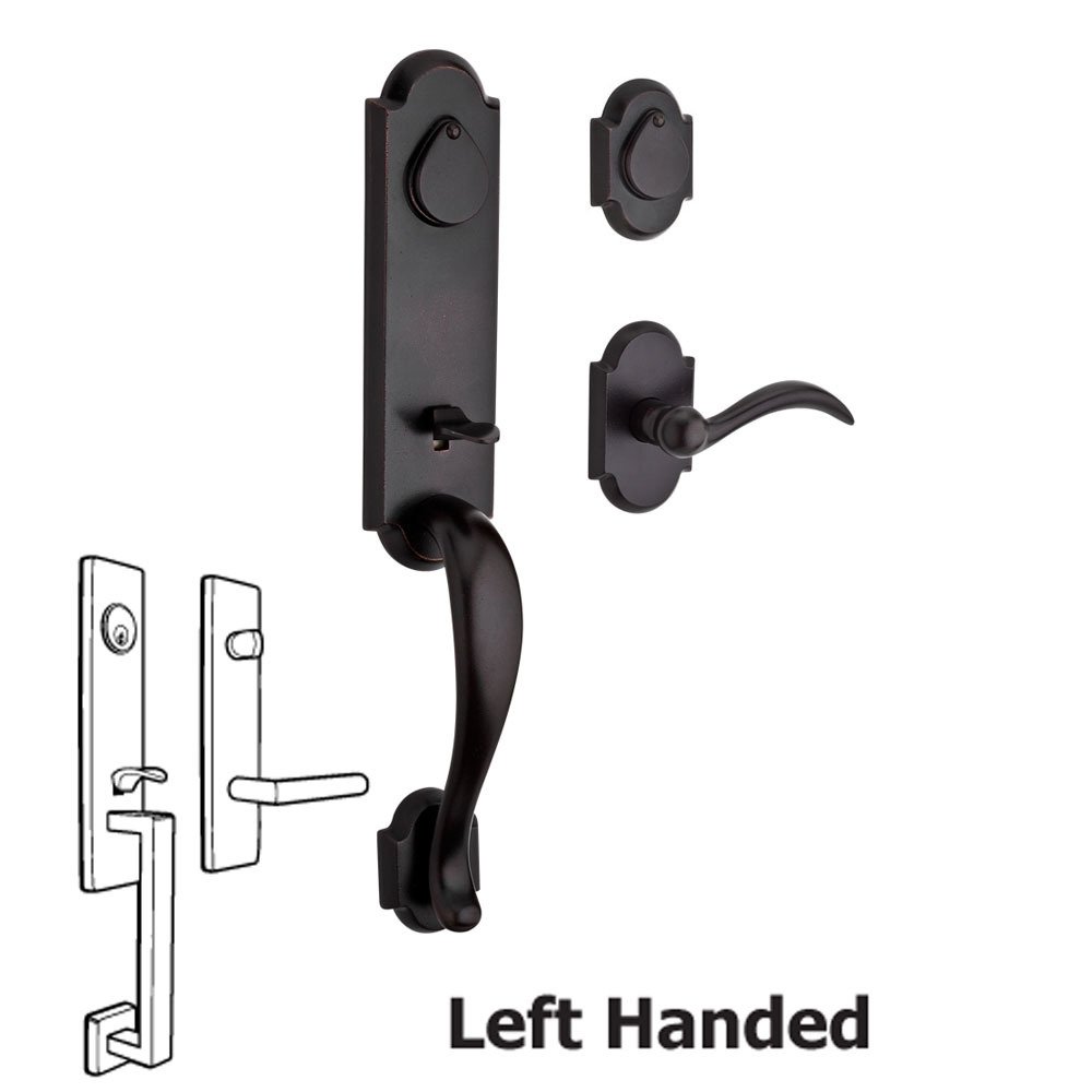 Handleset with Left Handed Arch Lever and Rustic Arch Rose in Dark Bronze