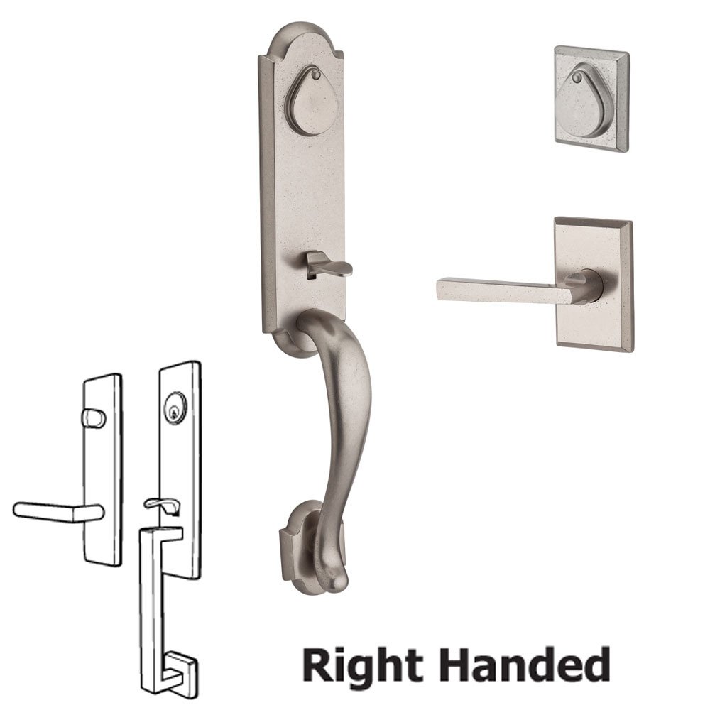 Handleset with Right Handed Tapered Lever and Rustic Square Rose in White Bronze