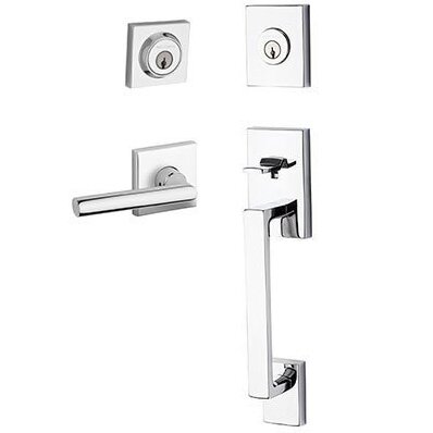 Right Handed Double Cylinder La Jolla Handleset with Tube Door Lever with Contemporary Square Rose in Polished Chrome
