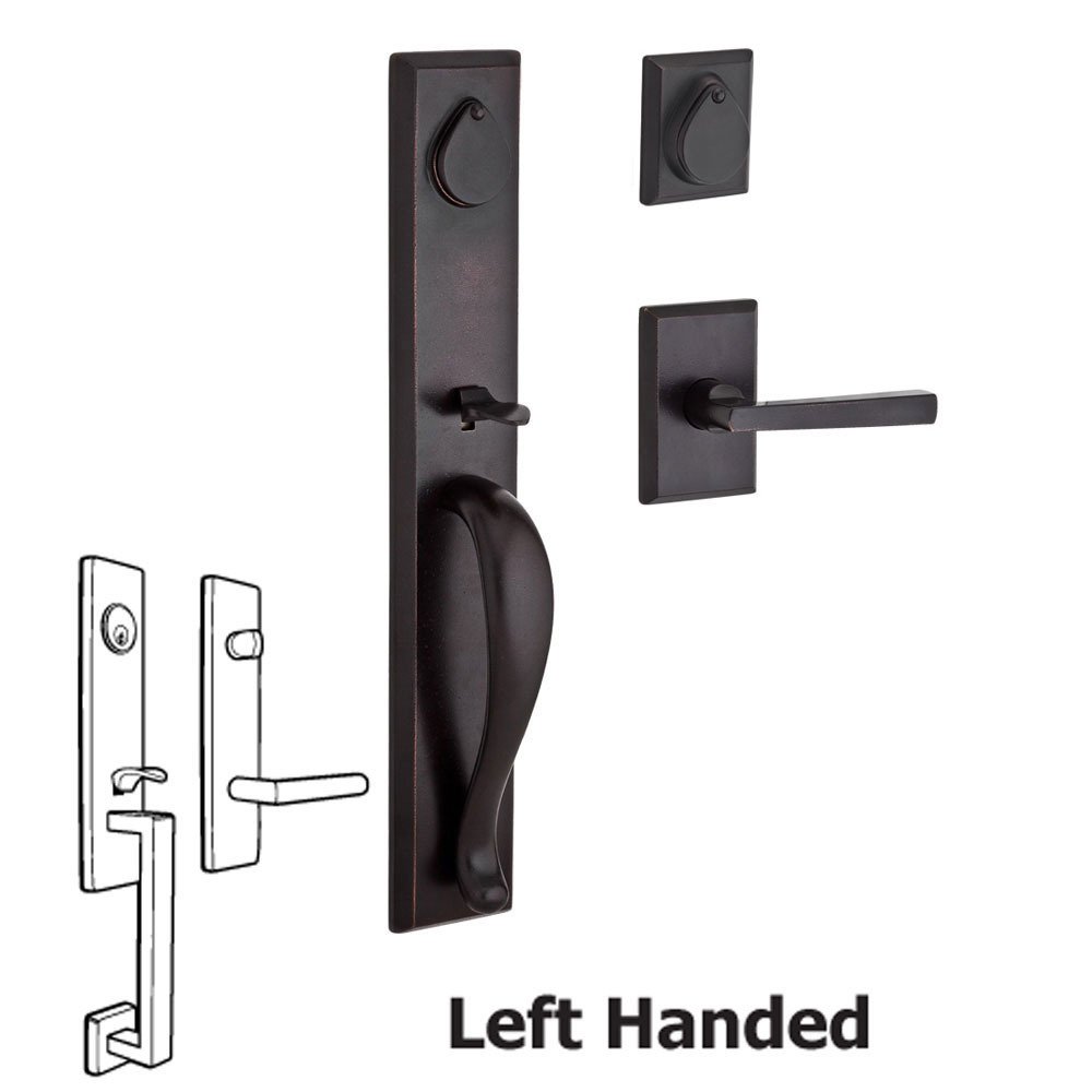 Handleset with Left Handed Tapered Lever and Rustic Square Rose in Dark Bronze