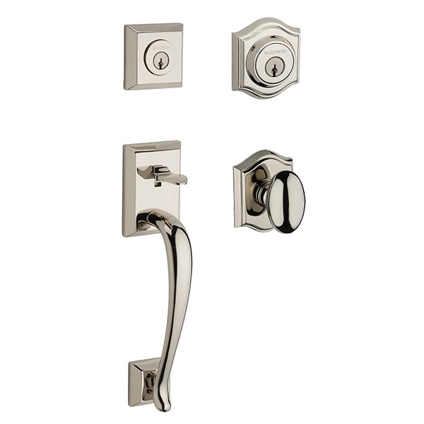 Double Cylinder Napa Handleset with Ellipse Door Knob with Traditional Arch Rose in Polished Nickel