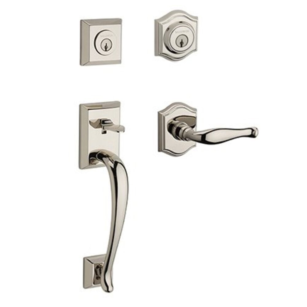 Left Handed Double Cylinder Napa Handleset with Federal Door Lever with Traditional Arch Rose in Polished Nickel