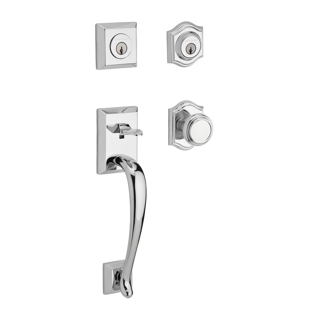 Handleset with Traditional Knob and Traditional Arch Rose in Polished Chrome