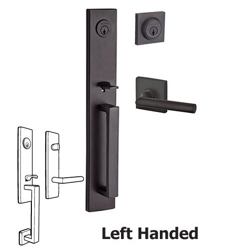 Left Handed Double Cylinder Santa Cruz Handleset with Tube Door Lever with Contemporary Square Rose in Venetian Bronze