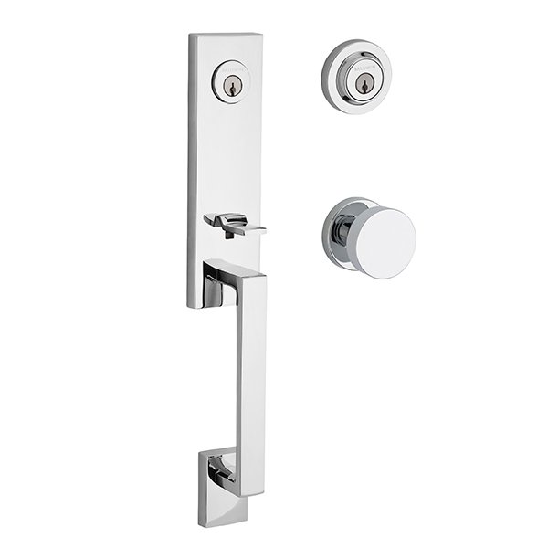 Double Cylinder Seattle Handleset with Contemporary Door Knob with Contemporary Round Rose in Polished Chrome