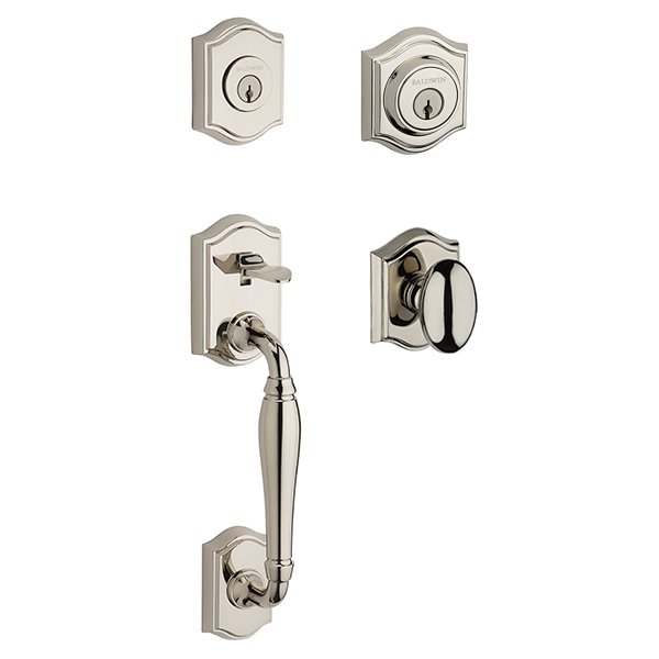 Double Cylinder Westcliff Handleset with Ellipse Door Knob with Traditional Arch Rose in Polished Nickel