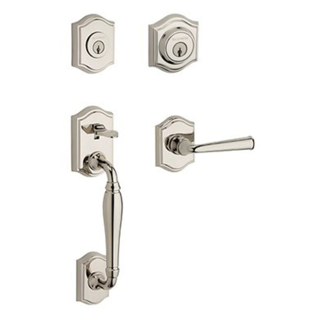 Left Handed Double Cylinder Westcliff Handleset with Federal Door Lever with Traditional Arch Rose in Polished Nickel