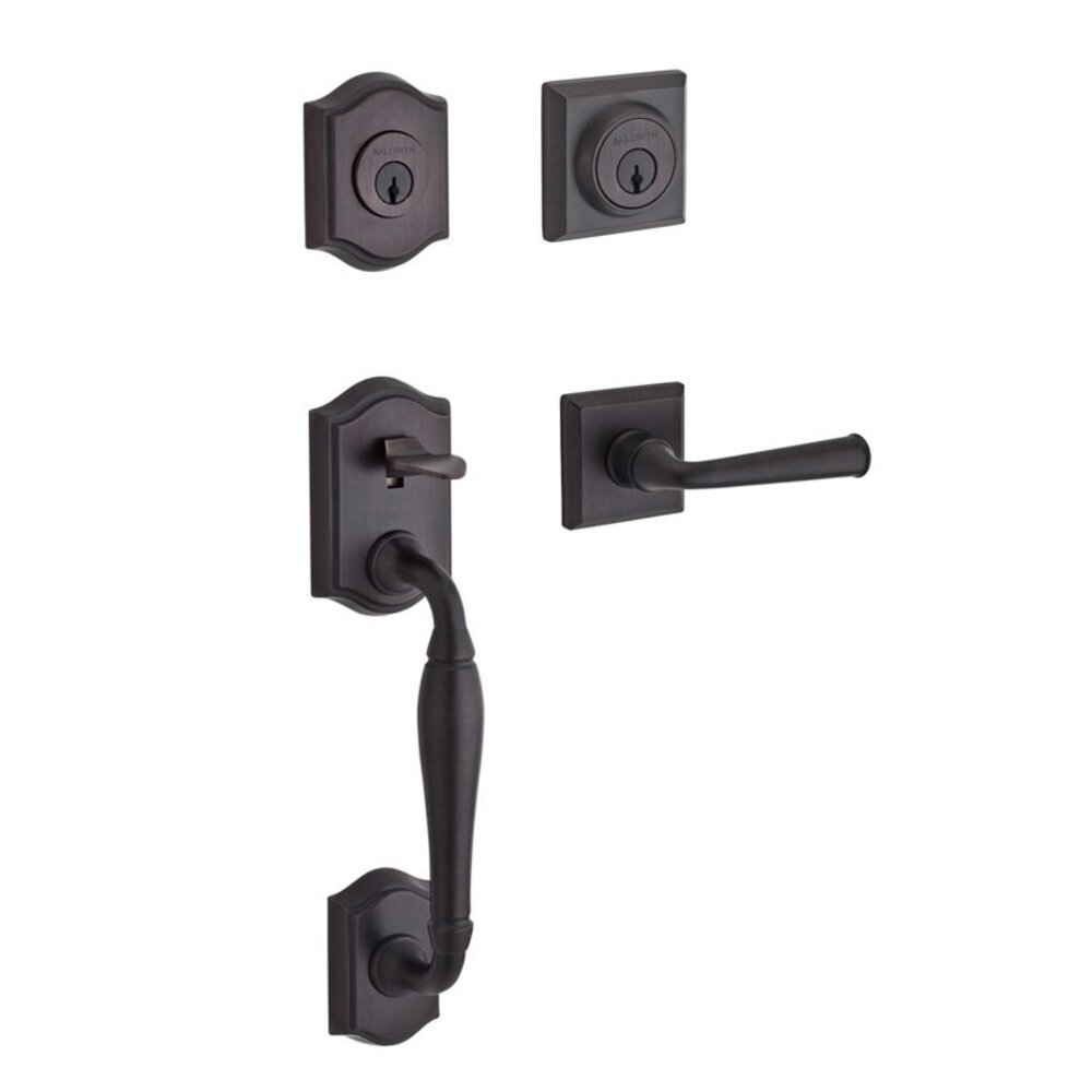 Handleset with Left Handed Federal Lever and Traditional Square Rose in Venetian Bronze