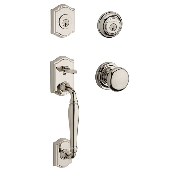 Double Cylinder Westcliff Handleset with Round Door Knob with Traditional Round Rose in Polished Nickel