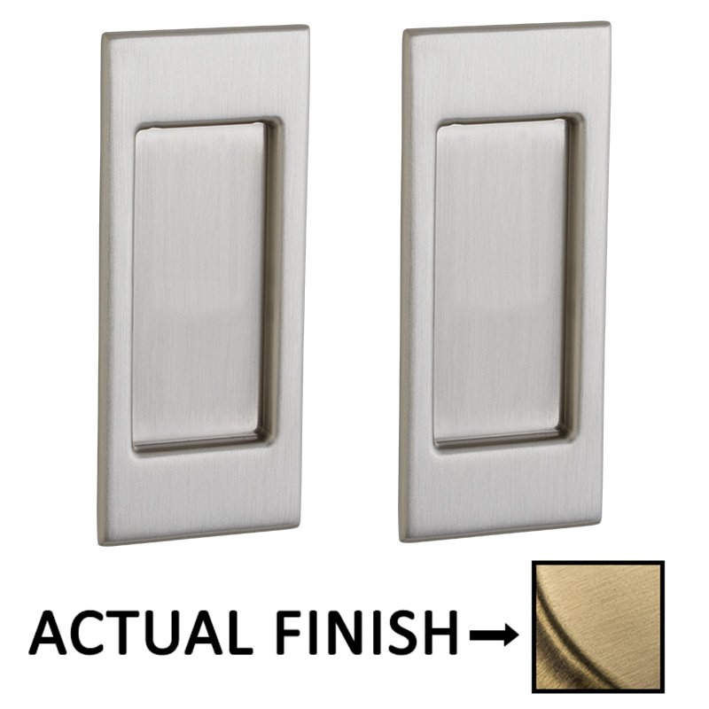 Small Santa Monica Passage Mortise Pocket Door Set in Satin Brass with Brown