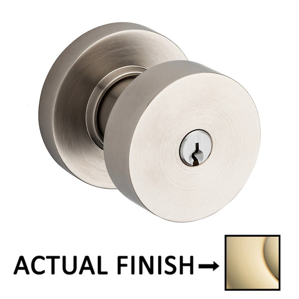 Keyed Contemporary Knob with Round Rose in Lifetime Pvd Polished Brass