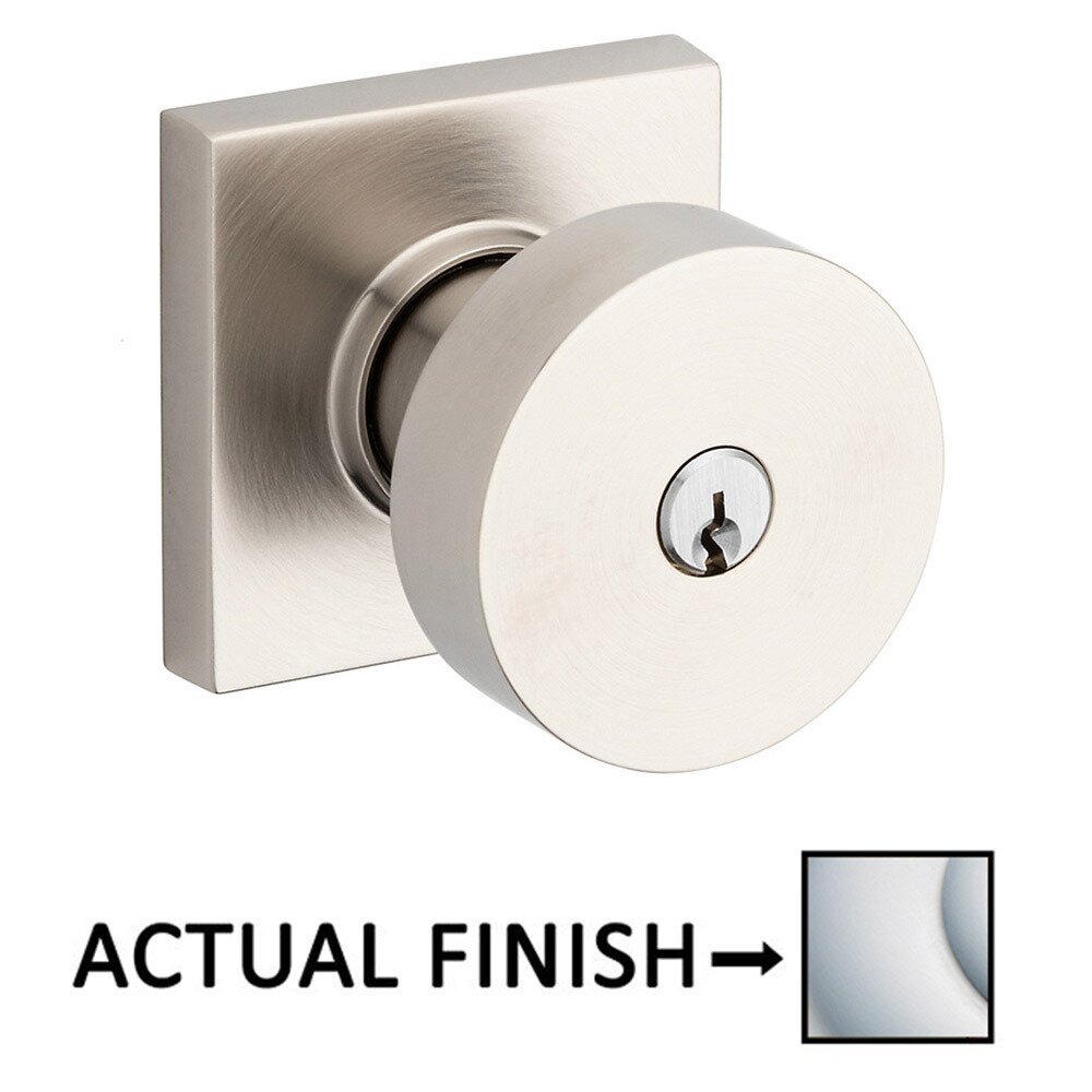 Keyed Contemporary Knob with Square Rose in Satin Chrome